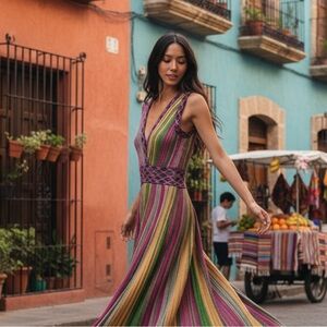 Haute Rogue metallic striped knit dress xs